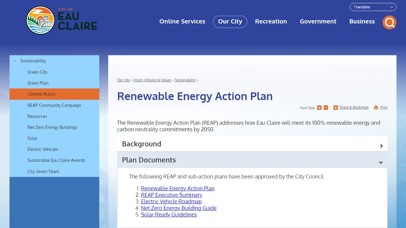 Renewable Energy Action Plan | City of Eau Claire, Wisconsin